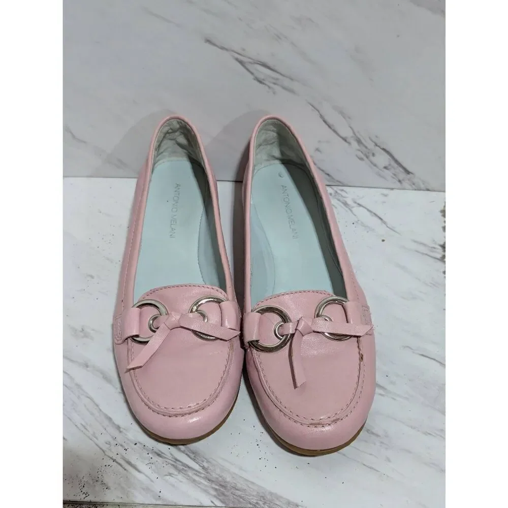Antonio Melani Women's Pink Solid Soft Leather Loafers Flat Shoe Size 6.5